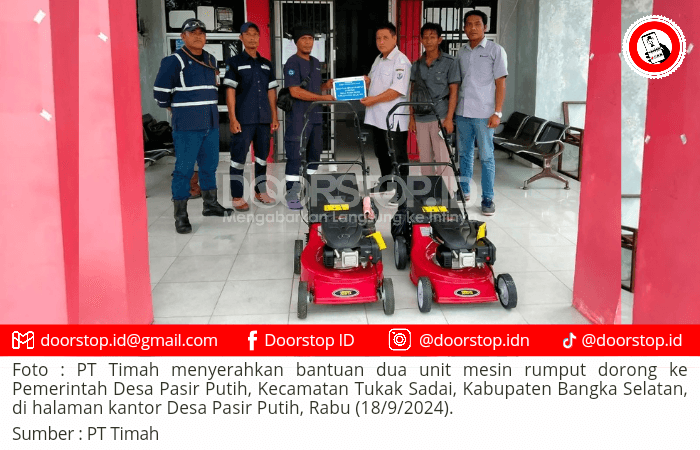 PT Timah Serahkan Bantuan Mesin Rumput bagi Pemdes Pasir Putih Tukak Sadai Bangka Selatan