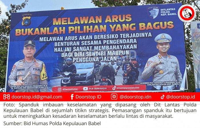 Polda Kepulauan Babel Pasang Spanduk Imbauan Keselamatan Lalu Lintas, Fokus pada Bahaya Melawan Arus