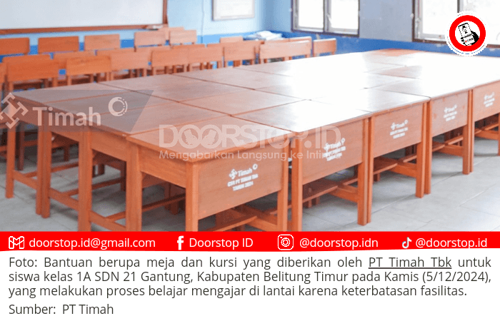 Dukung Pendidikan, PT Timah Berikan Meja dan Kursi untuk SDN 21 Gantung