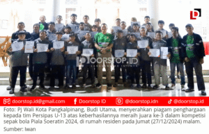 Raih Juara 3 Piala Soeratin 2024, Persipas U-13 Terima Piagam Penghargaan dari Pj Wali Kota Pangkalpinang