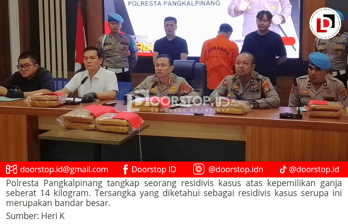 Miliki 14 Kilogram Ganja, Benu Diringkus Polresta Pangkalpinang