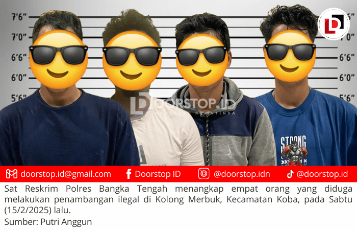 Polres Bangka Tengah Amankan Empat Penambang Ilegal di Kolong Merbuk,  Sita Sejumlah Barang Bukti