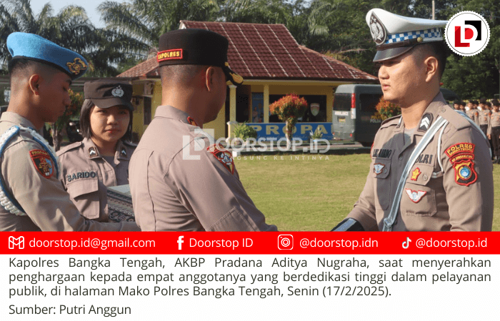 Berdedikasi Tinggi dalam Pelayanan Publik, Empat Anggota Polres Bangka Tengah Diganjar Penghargaan