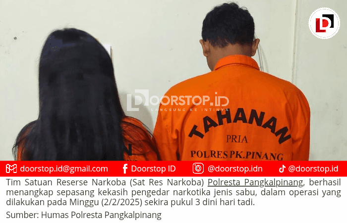 Sepasang Kekasih Pengedar Sabu di Pangkalpinang Dibekuk Polisi, Barang Bukti 9,01 Gram Diamankan