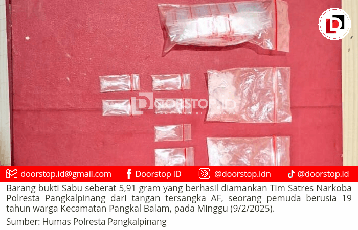 Pemuda 19 Tahun Kurir Narkoba di Pangkalpinang Ditangkap Polisi, Sabu 5,91 Gram Diamankan
