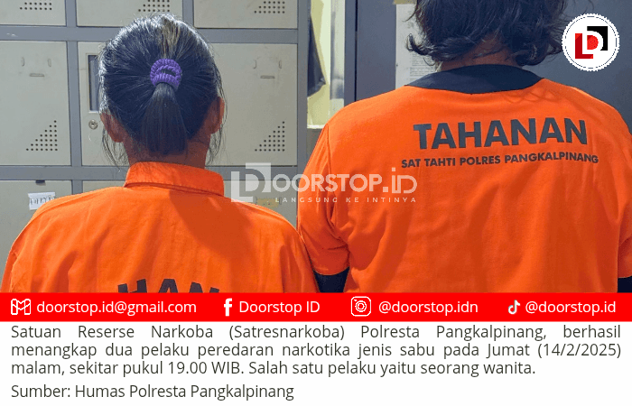 Satres Narkoba Polresta Pangkalpinang Tangkap Dua Kurir Sabu di Batu Belubang, Salah Satunya Wanita