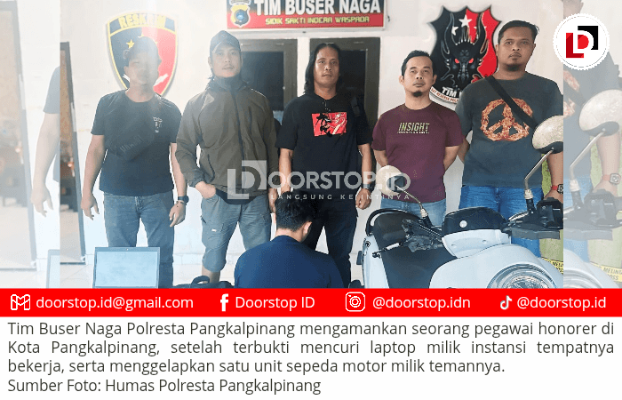 Curi Laptop Kantor dan Gelapkan Motor Temannya, Honorer di Pangkalpinang Digelandang Polisi