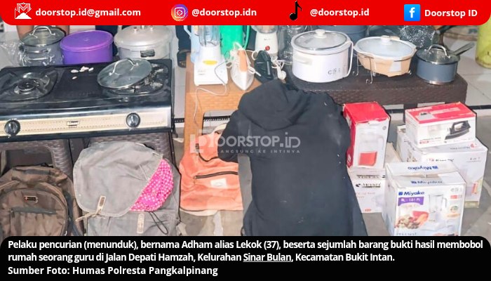 Buruh di Pangkalpinang Bobol Rumah Guru Saat Mudik, Gasak Emas hingga Alat Masak