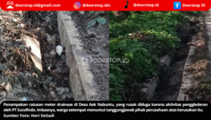Drainase Rusak Akibat Alat Berat PT Sucofindo, Warga Aek Nabuntu Desak Perusahaan Bertanggungjawab