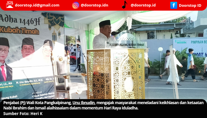 Pj Wali Kota Pangkalpinang Ajak Teladani Keikhlasan Nabi Ibrahim Saat Salat Idul Adha di Kubah Timah