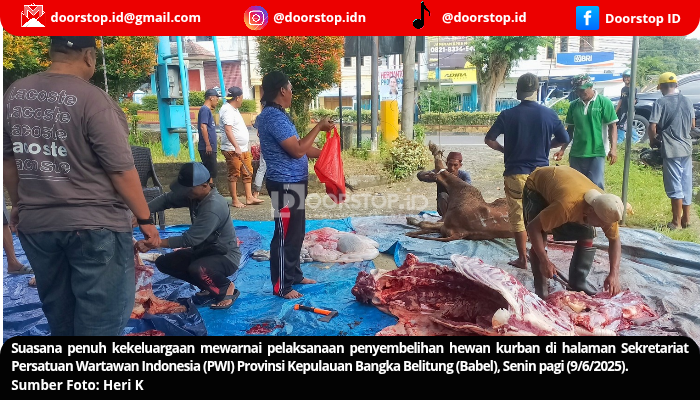 PWI Babel Laksanakan Penyembelihan Hewan Kurban, Ratusan Paket Daging Dibagikan ke Warga dan Wartawan