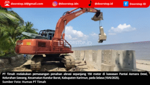 PT Timah Pasang Penahan Abrasi di Pantai Asmara Dewi Karimun, Warga Tenang