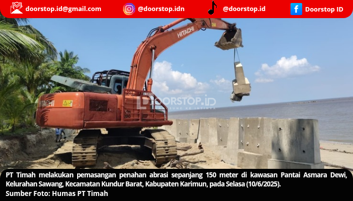 PT Timah Pasang Penahan Abrasi di Pantai Asmara Dewi Karimun, Warga Tenang