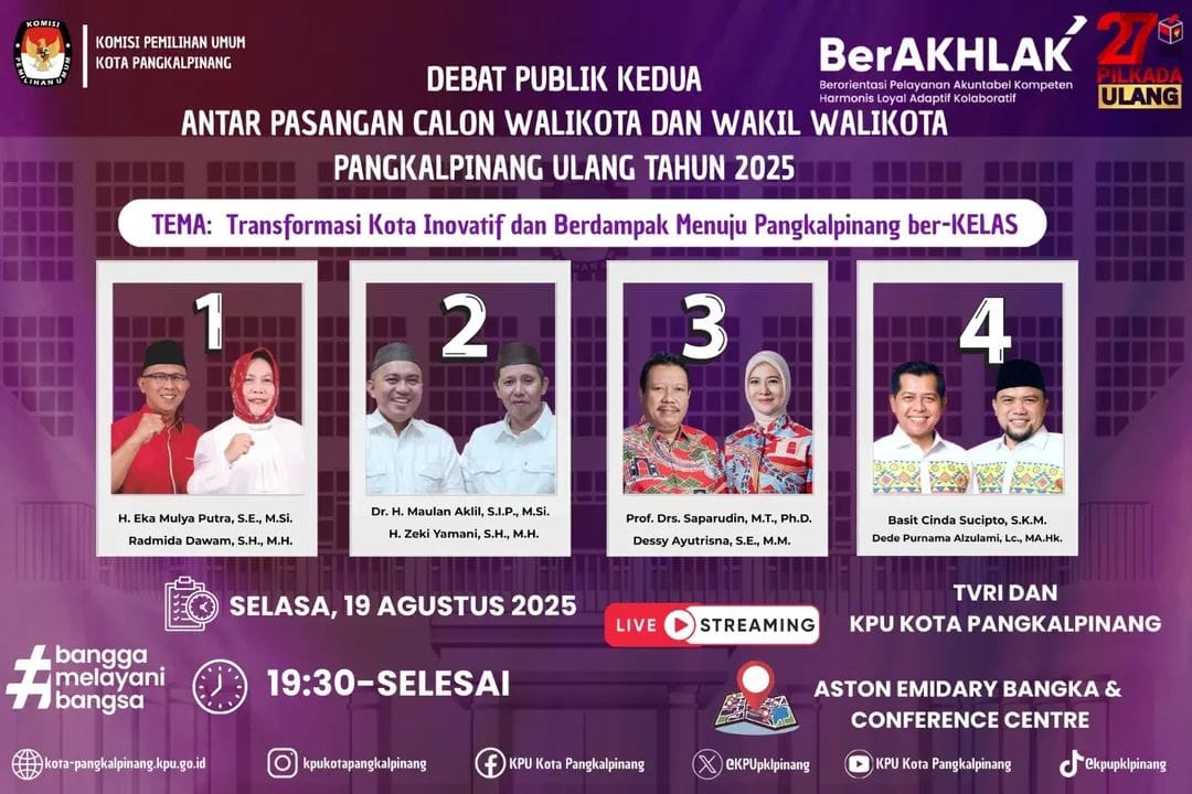 Besok KPU Pangkalpinang Bakal Gelar Debat Publik Kedua Pilkada Ulang 2025, Ada Sesi “Jika Saya Menang”
