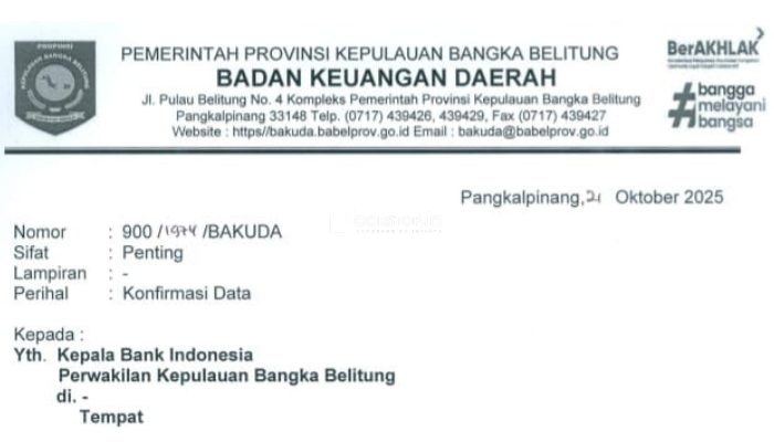 Surati BI, Pemprov Babel Minta Penjelasan Soal Duit Mengendap Rp 2,1 Triliun