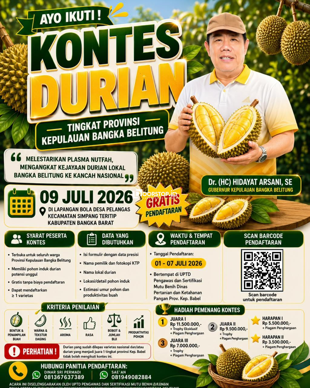 Pemprov Babel Gelar Kontes Durian Tingkat Provinsi 2026, Dorong Durian Lokal Tembus Pasar Nasional