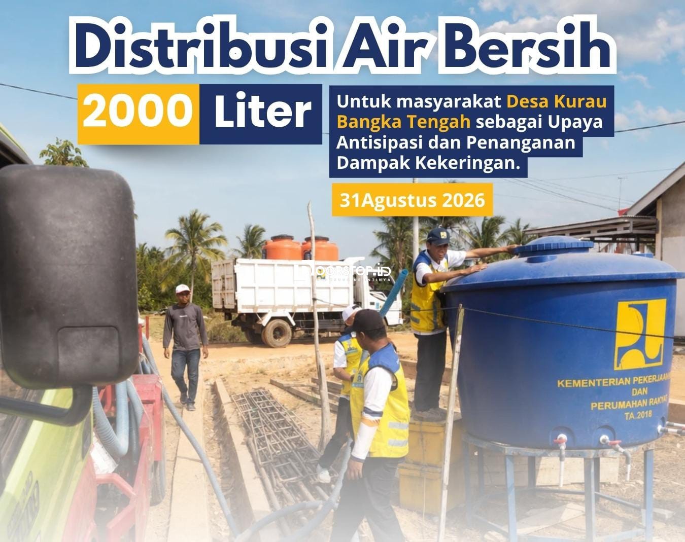 Antisipasi Kemarau, Satgas Kekeringan BWS Babel Pasok 2.000 Liter Air Bersih ke Desa Kurau