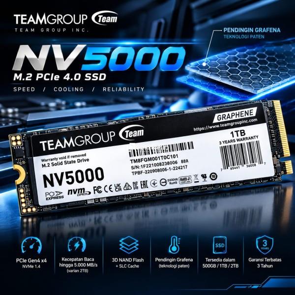 Teamgroup Rilis NV5000: SSD PCIe Gen4 Berpendingin Grafena yang Incar Pasar Mainstream